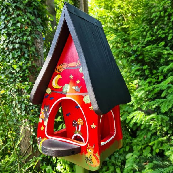 Vogelhaus mit Silo Tiere des Waldes, rot 1